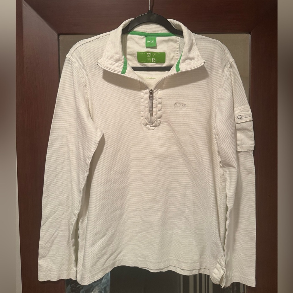 Hugo Boss White Long Sleeve Quarter-Zip Pullover